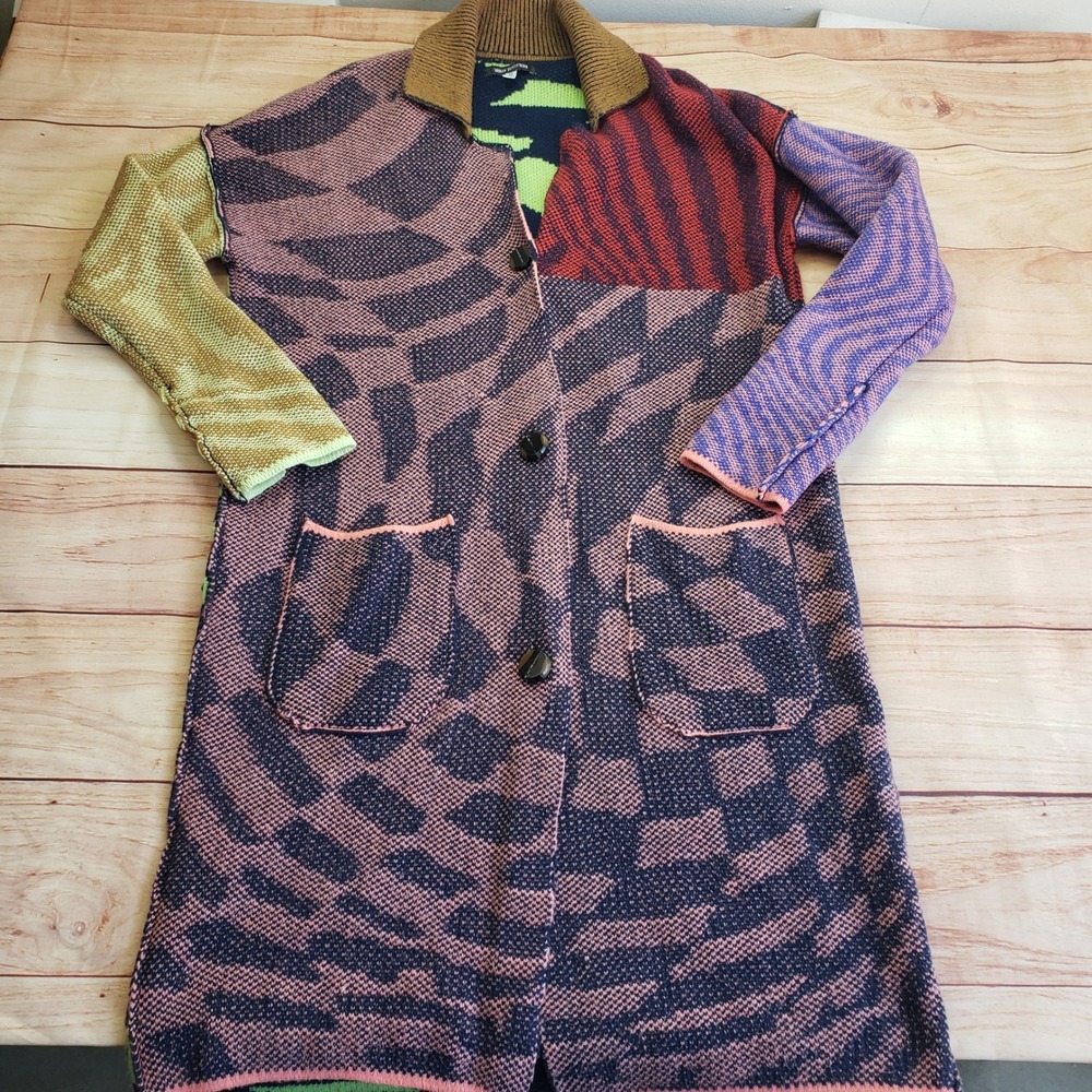 Urban Outfitters Cardigan Sweater Womens XS Multicolor Patchwork Knit Coat 31875